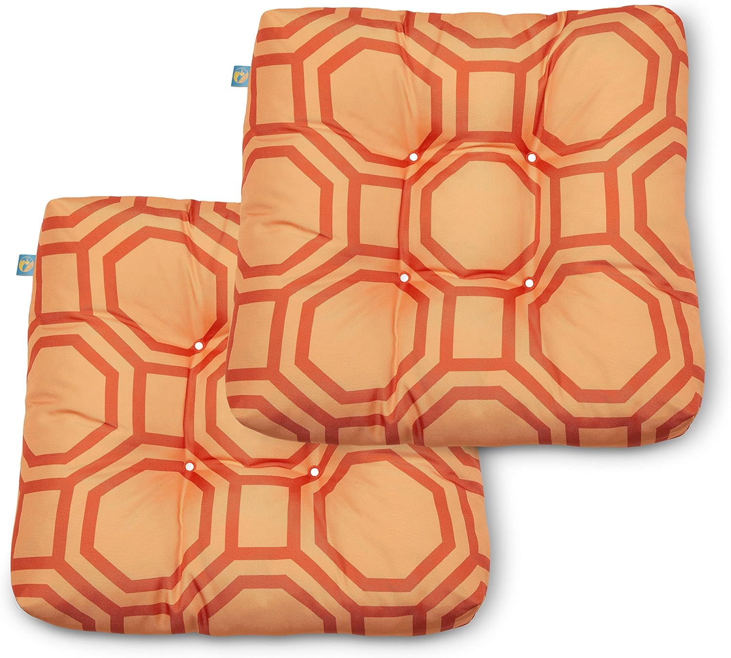 Duck Covers Water-Resistant 19 x 19 x 5 Inch Indoor Outdoor Seat Cushions, Orange Sherbet Hexagon, 2-Pack