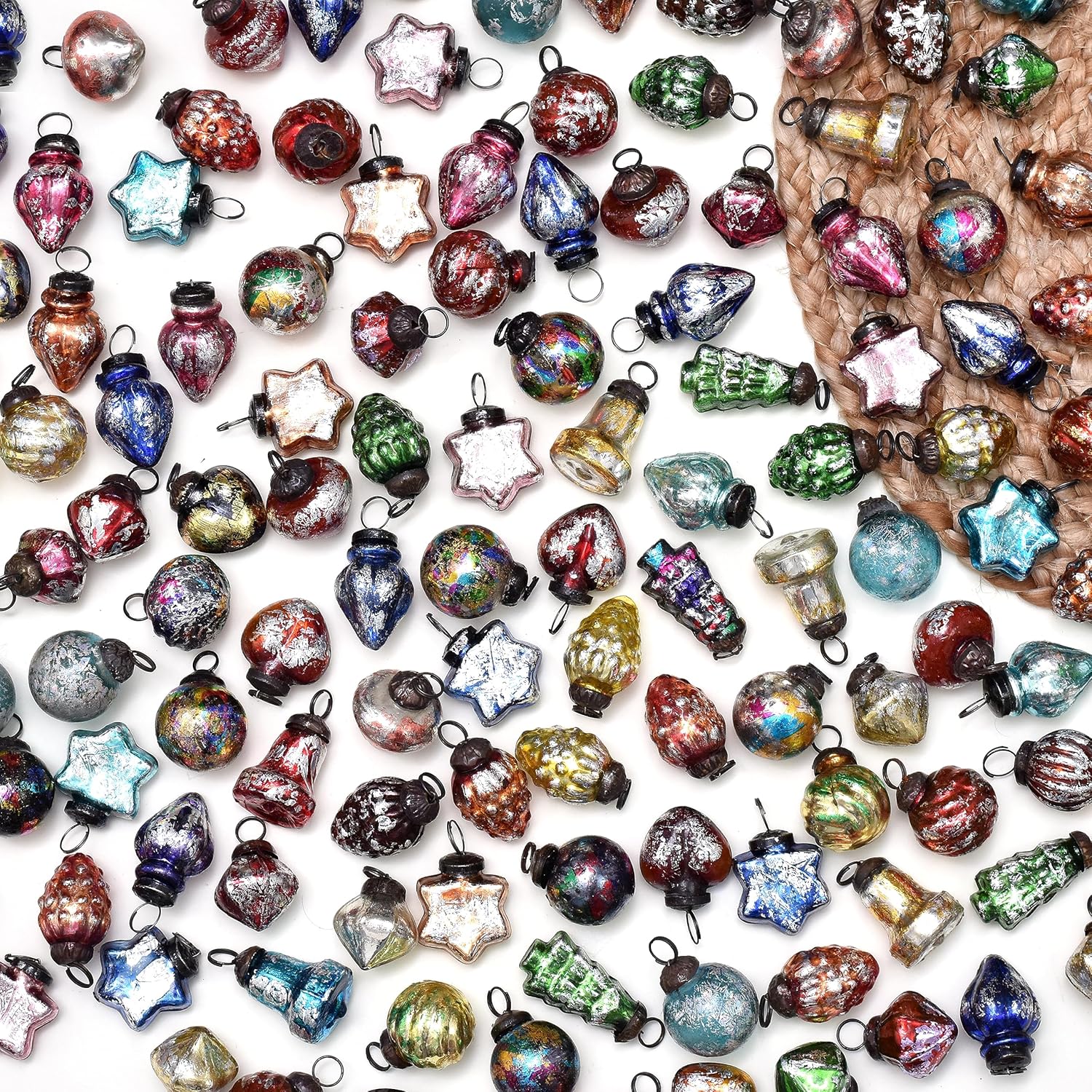 Ornaments - Indian Shelf 25 Glass Vintage Christmas Ornaments Set Retro Christmas Ornaments Glass Christmas Ball Ornaments Mini Christmas Tree Decorations Ornaments Set Antique Christmas Ornaments with Gift Box