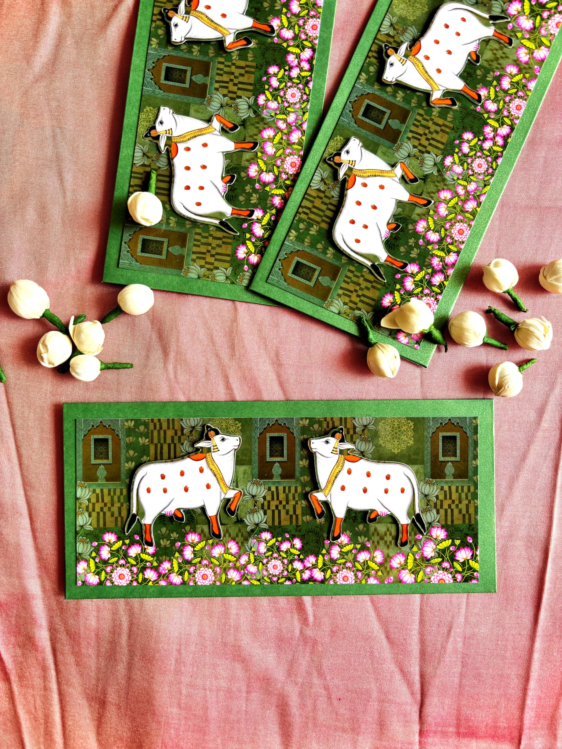 Itiha® Ethnic Pichwai Art 3D envelopes for Gifting, envelopes for Wedding, Card Money Holder Fancy Packet for Wedding Christmas and Other Festive Occasions Set of 5