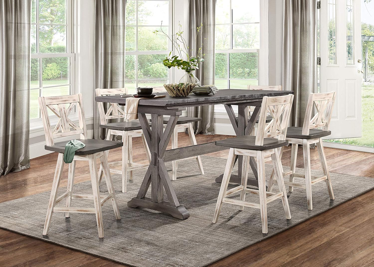 Homelegance Barstool (Set of 2) Amsonia Counter Height Swivel Stool (2 Pack), White: Furniture & Decor