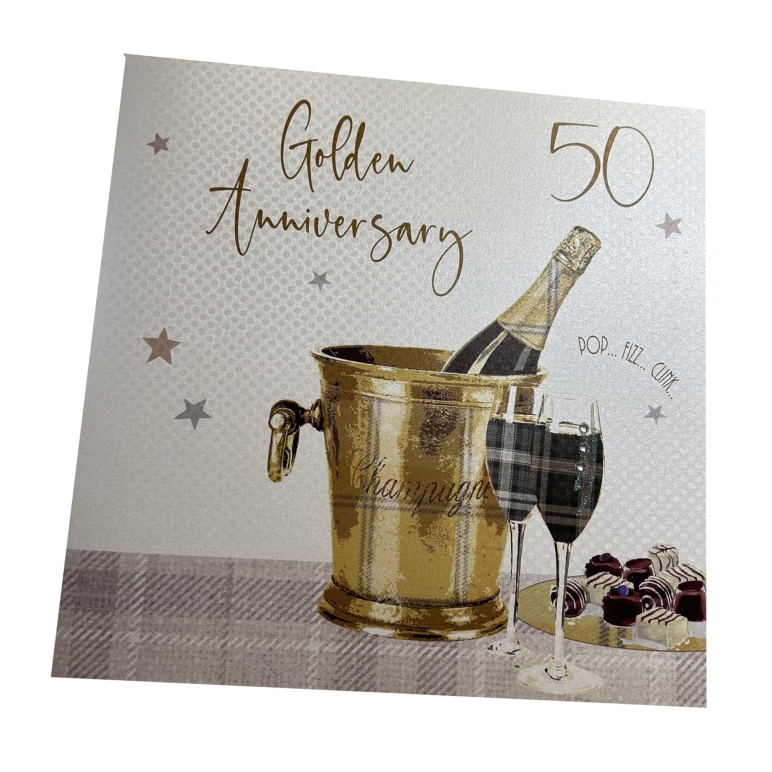 WHITE COTTON CARDS Large Golden Wedding, Handmade 50th Anniversary Card, White, XLBD50
