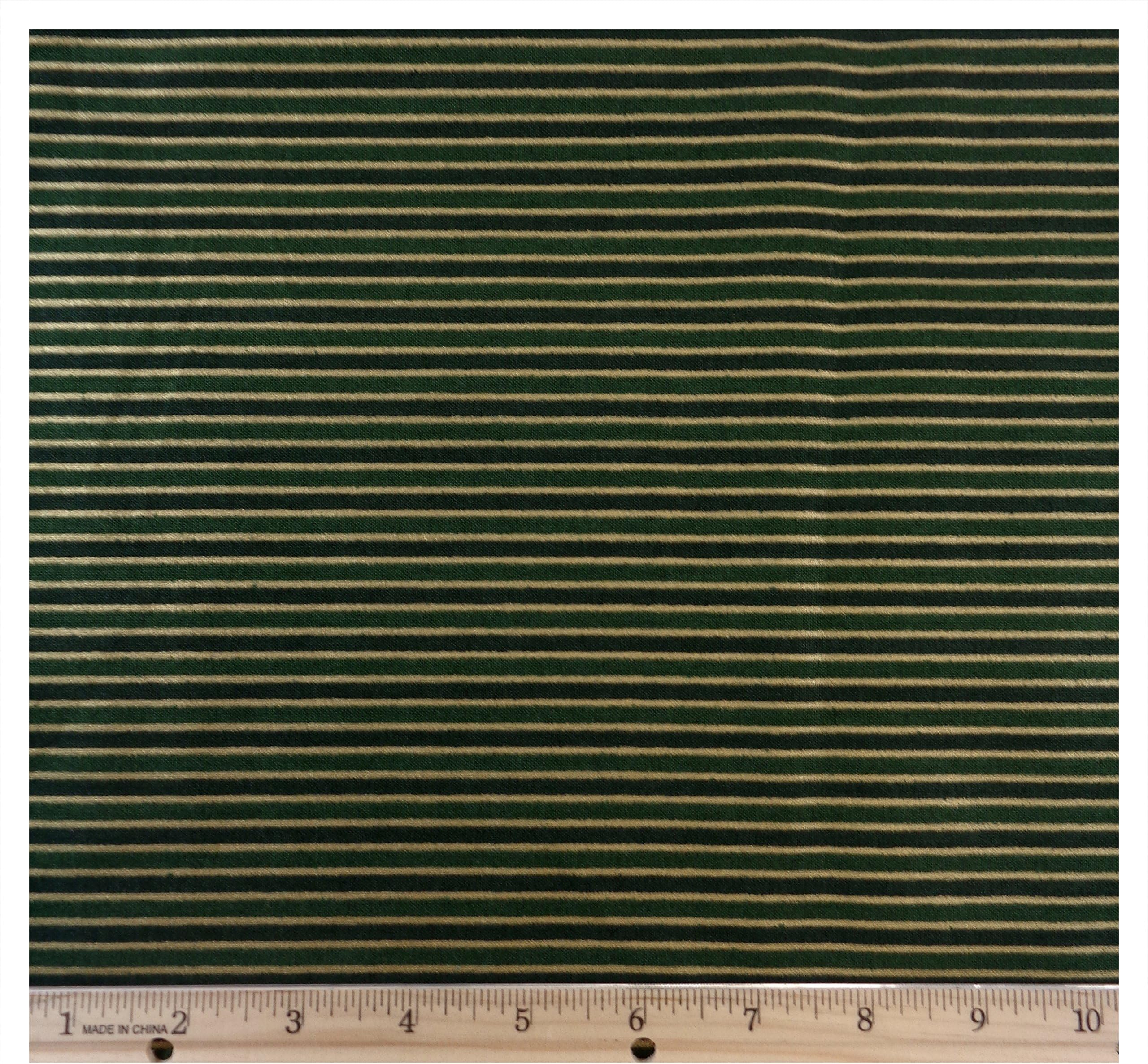 Christmas Metallic Gold Stripe on Green Cotton Fabric, 43" Wide, (1 Pre-Cut Yard)