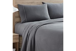 Flannel Sheets Warm and Cozy Deep Pocket Breathable All Season Bedding Set with Fitted, Flat and Pillowcases, Queen, Gray
