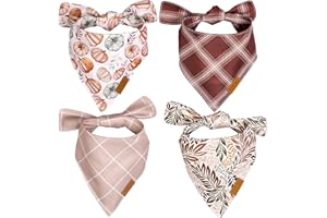 Remy+Roo Fall Dog Bandanas 4 Pack - Amber Set, Premium Durable Polyester Fabric, Patented Curved Design, Adjustable Fit for Small, Large, and XL Dogs, Trendy Patterns, Dog Fall Bandanas (XL)