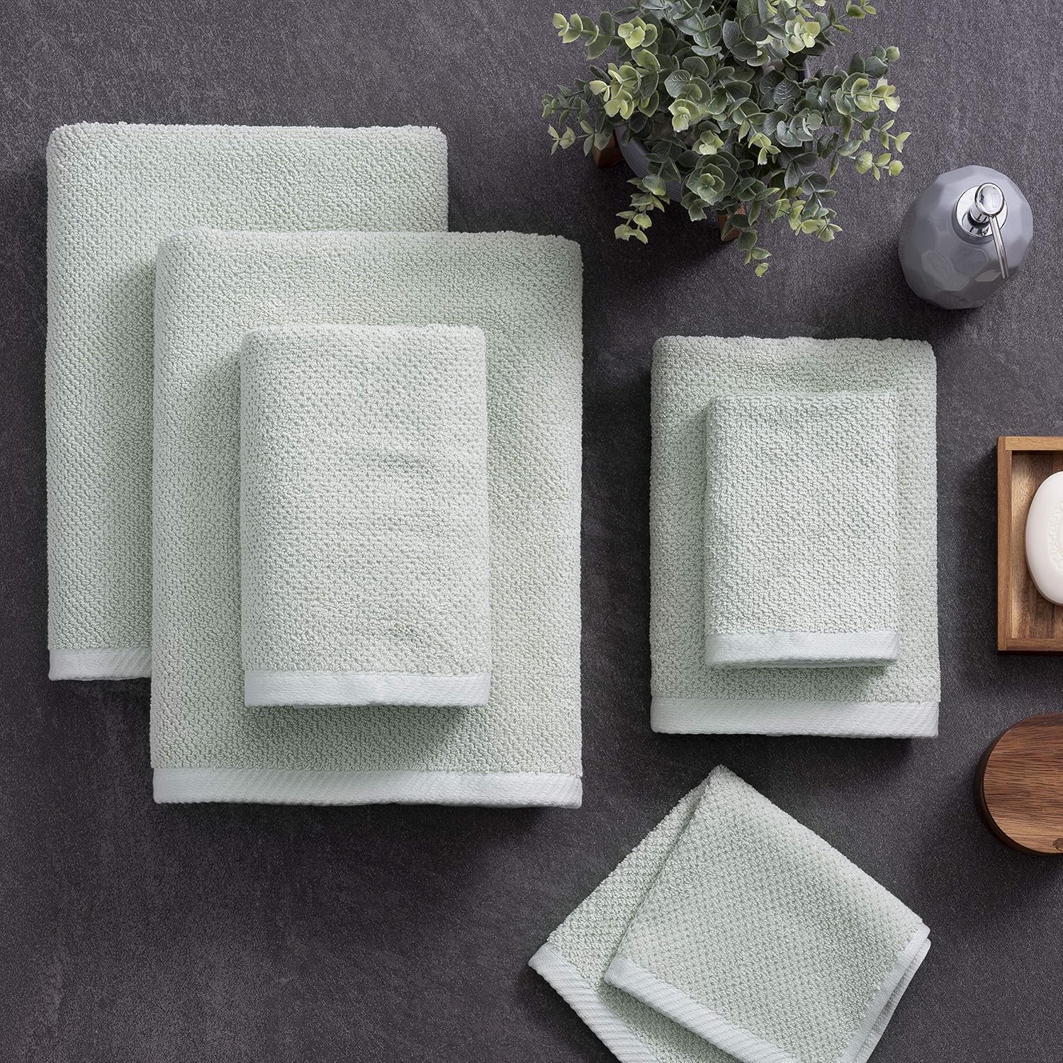 Welhome Franklin 100% Cotton Textured Towel (Dusty Blue) - Set of 6 - Highly Absorbent - Combed Cotton - Durable - Low Lint - 600 GSM - Machine Washable : 2 Bath Towels - 2 Hand Towels - 2 Wash Towels: Home & Kitchen