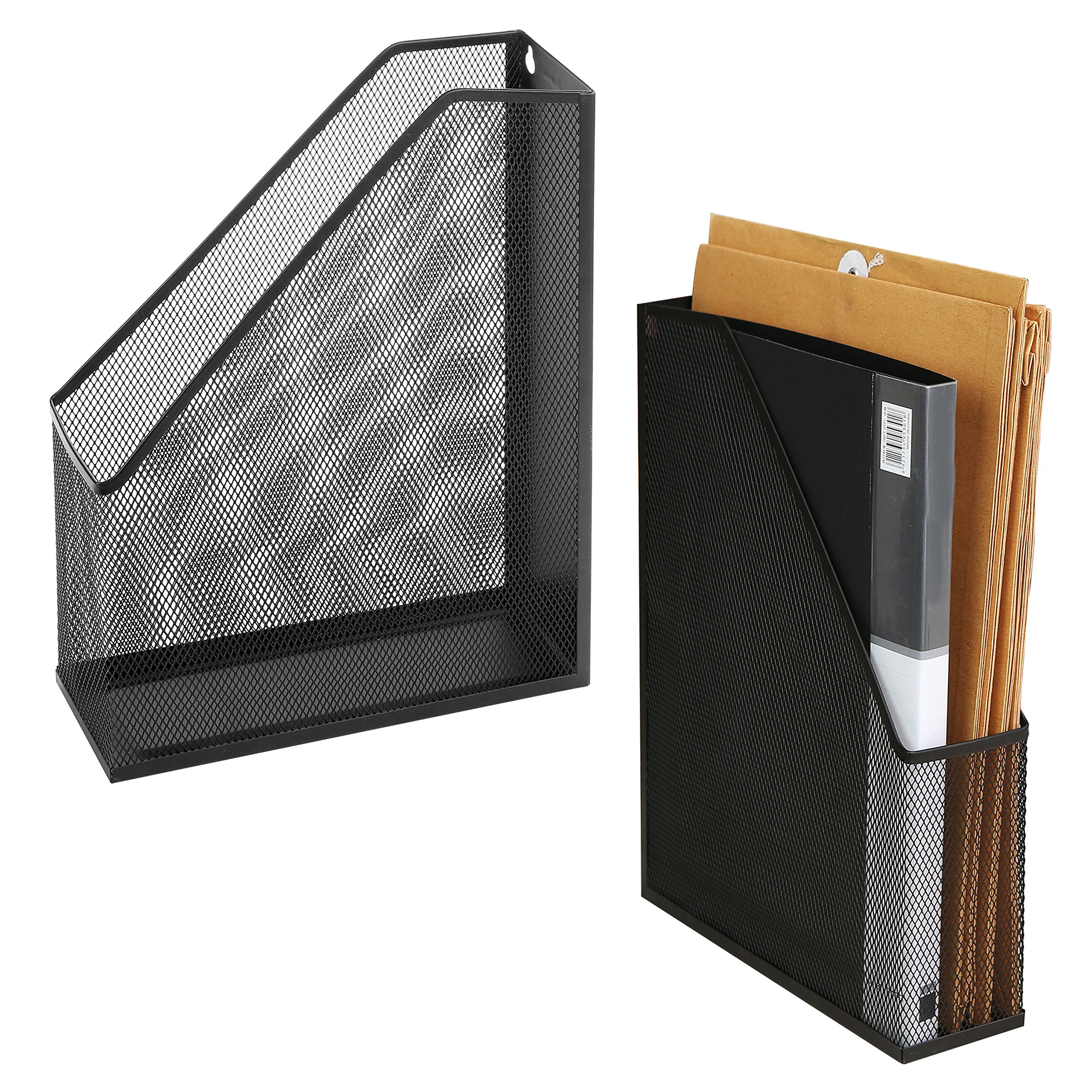 Photo 1 of Wire Mesh Wall Mounted or Freestanding Document Rack, Magazine and File Holder, Set of 2, Black