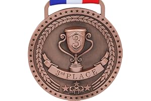 PRESTIGE PALACE AWARDS Gold Silver Bronze Medals for 1st 2nd 3rd Place Trophy Awards, Bright or Antique Finish with Attached Red White Blue Satin Ribbon - Sold Separately