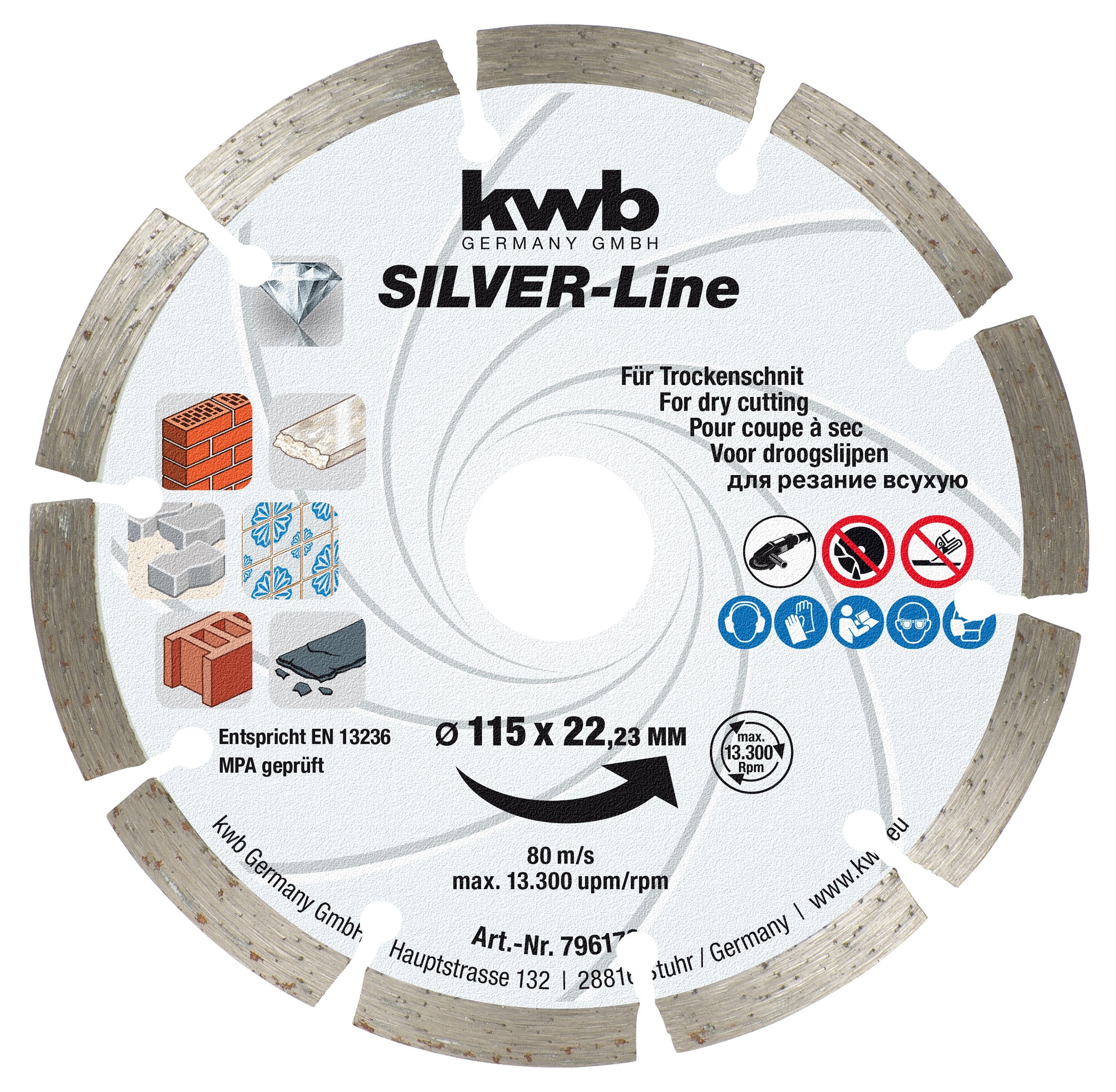 kwb 115mm Diamond Cutting Disc for Granite, Concrete, and Masonry, Dry Cutting, EN 13236 Compliant