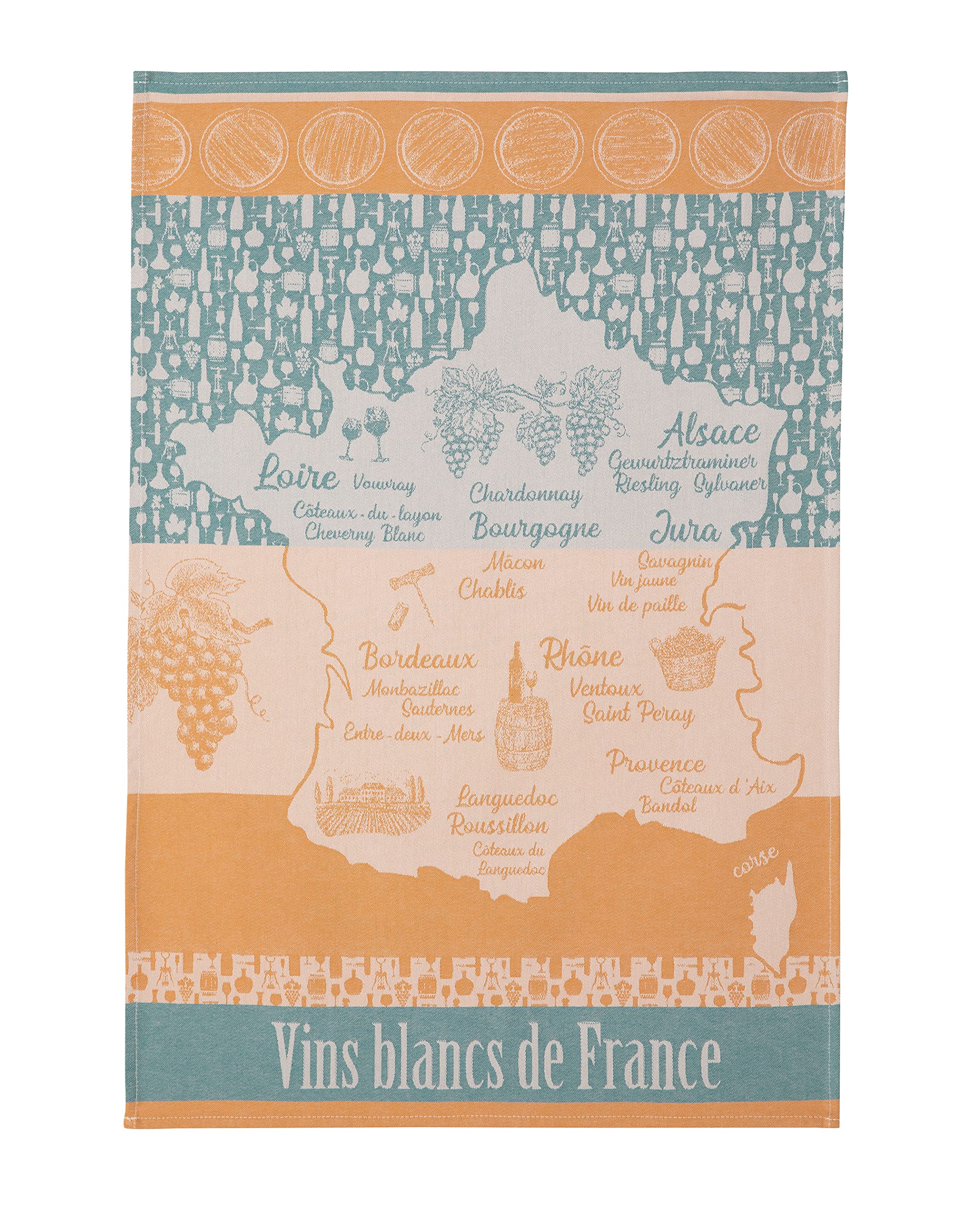 Coucke Tea Towel, Cotton, White Wines of France, 50x75