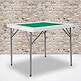 EMMA + OLIVER 34.5" Square 4-Player Folding Card Game Table with Green Felt and Cup Holders