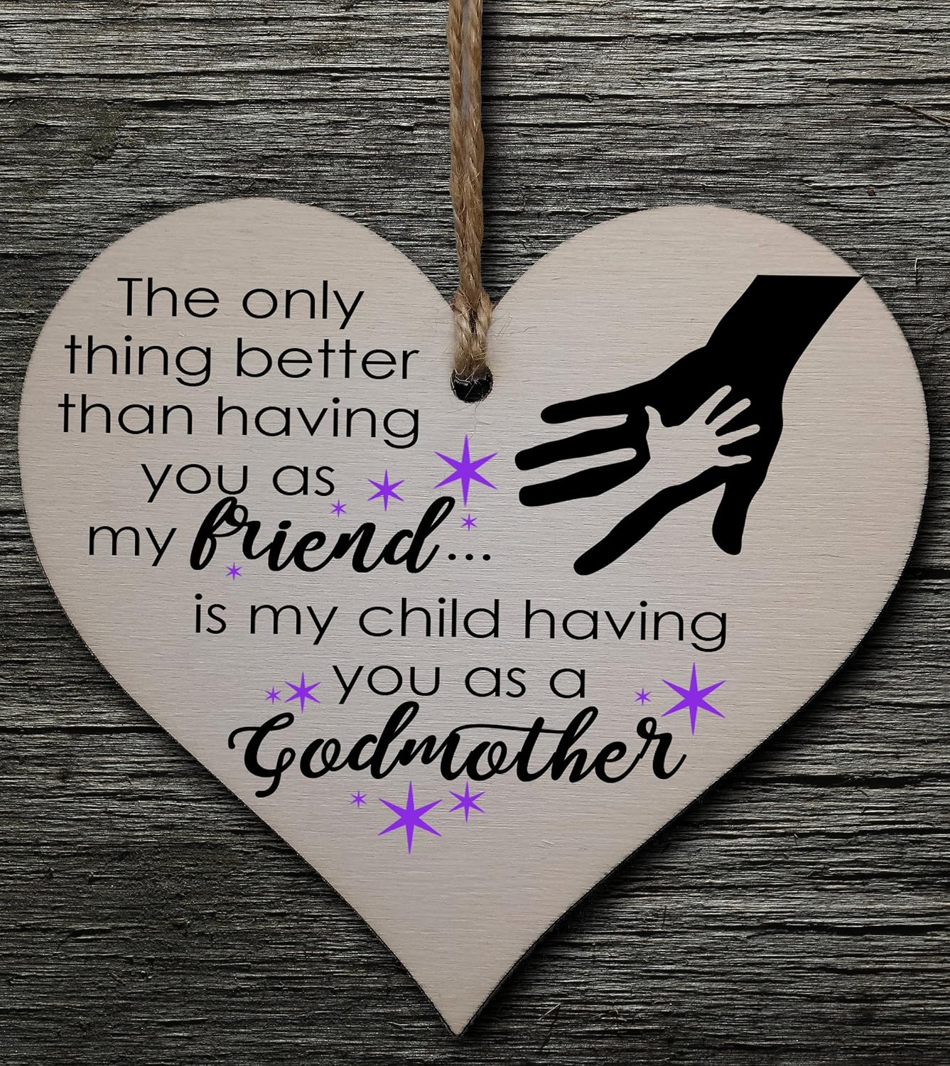 Handmade Wooden Hanging Heart Plaque Gift for Friend Godmother Loving Thoughtful Thank You Keepsake, Purple - Image 3