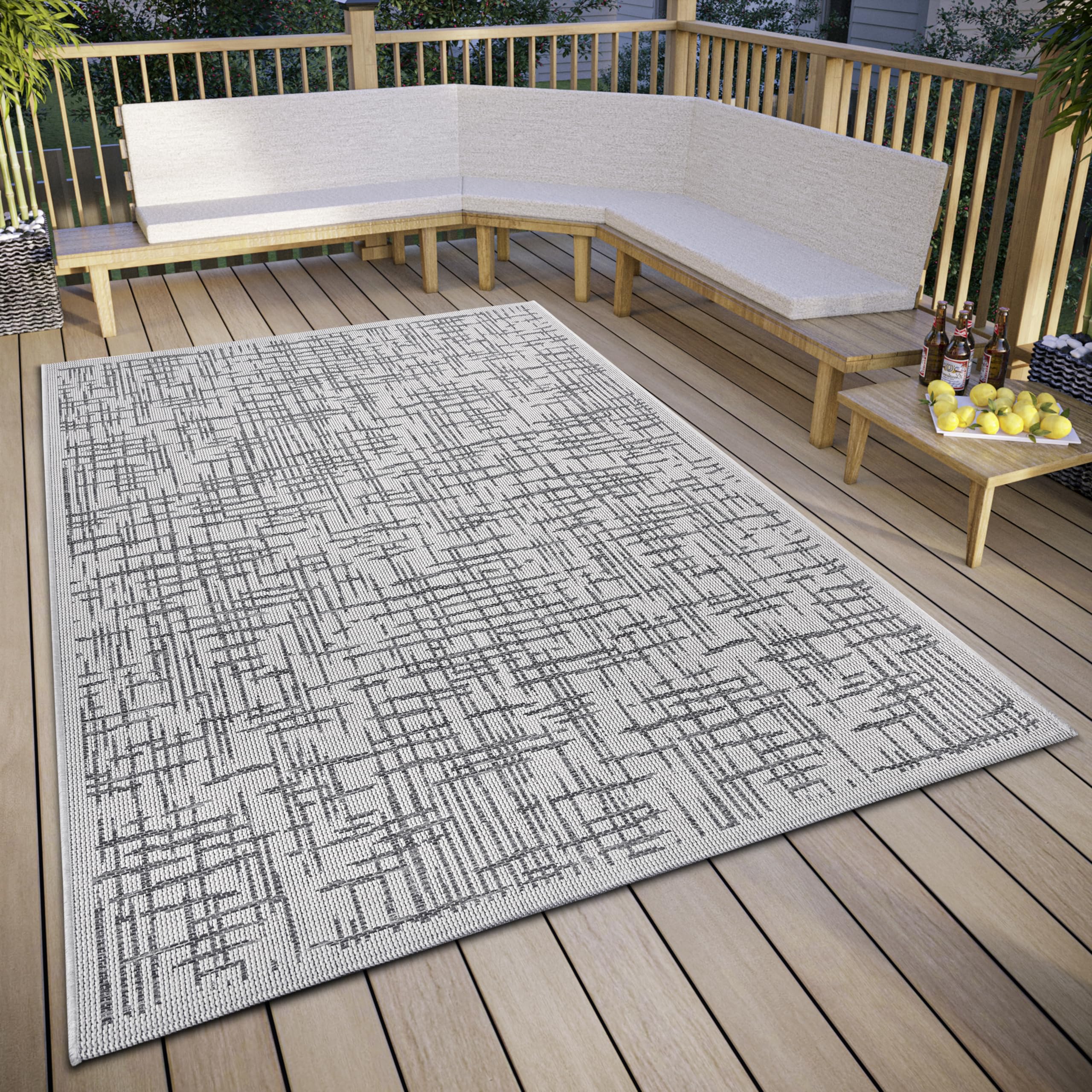 HANSE Home Telu Indoor & Outdoor Rug Weatherproof - Modern Pattern, Waterproof Robust Outdoor Rug Flat Weave for Garden, Balcony, Patio, Living Room - Beige Grey, 76 x 150 cm