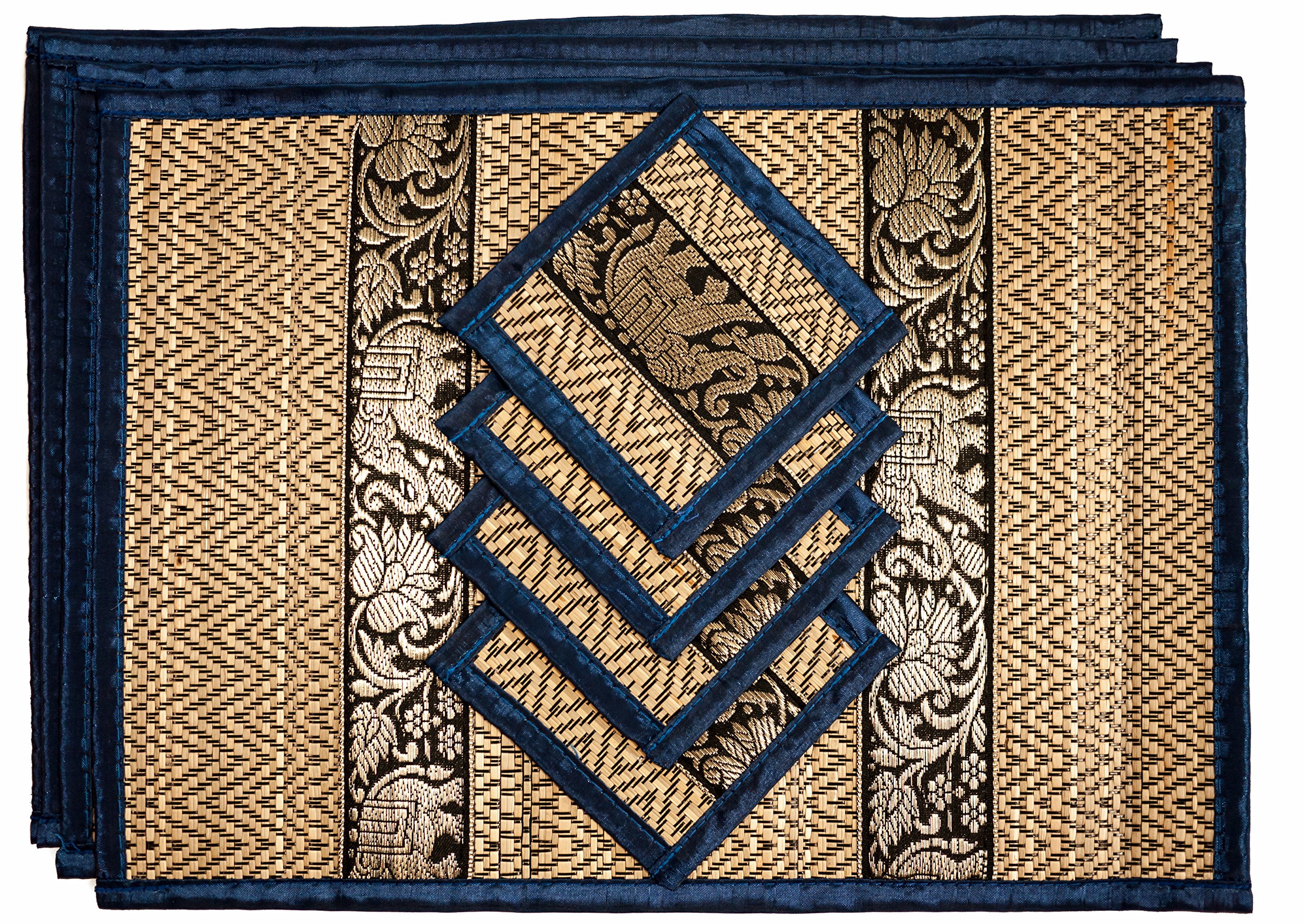 Cccollections Hand-Woven Table Placemats & Coasters Set for Everyday Dining | Thai Style Wicker Placemats Alternative to Plastic Heat Resistant - 4 Pcs