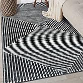 Rugshop Marbella Bohemian Stripes Washable Non Slip Area Rug 3' x 5' Black