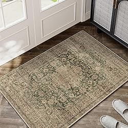 WondRg 2x3 Washable Green Vintage Area Rug for