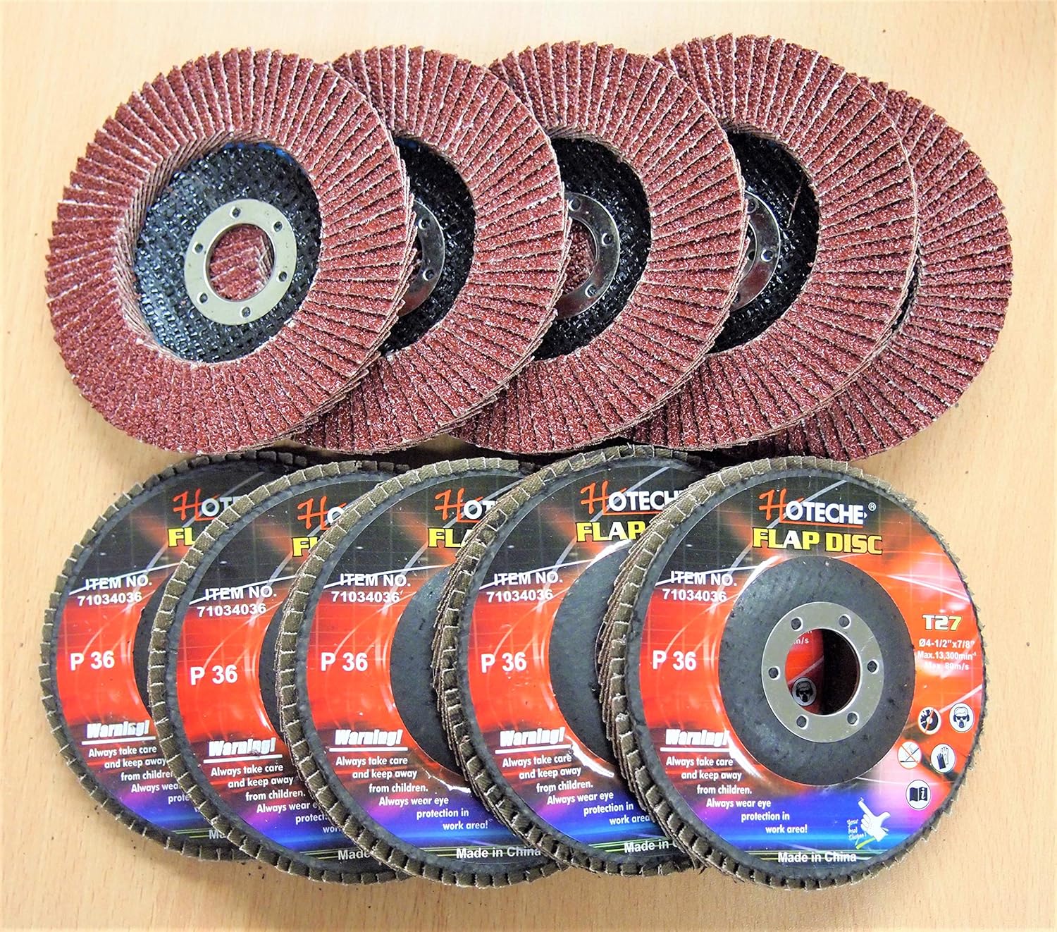 Lot of (10) Aluminum Oxide Flap Disc Grinding Wheel 4-1/2"x7/8", 36 Grit