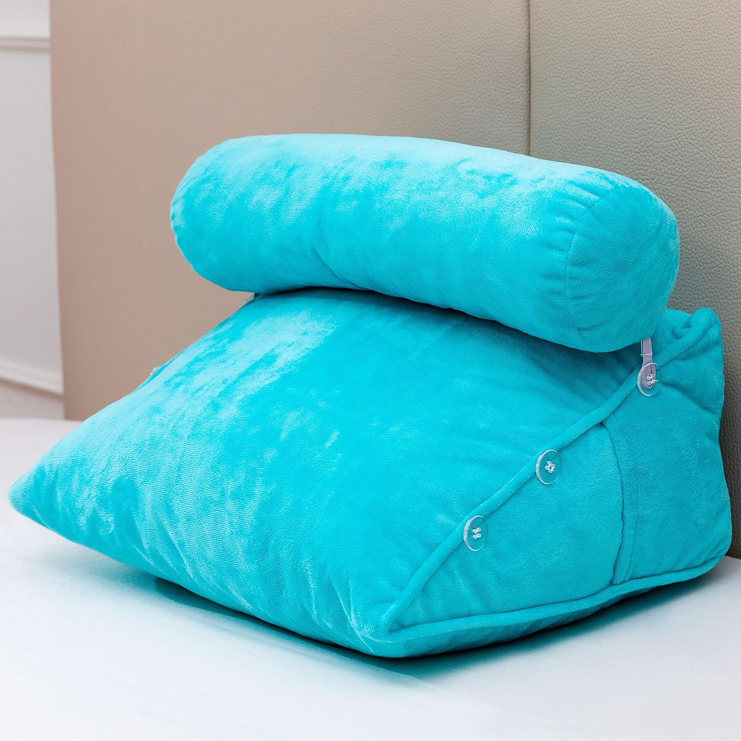 Cheer Collection Wedge Shaped Reading and TV Pillow with Adjustable Neck Pillow, Sky Blue: Home & Kitchen