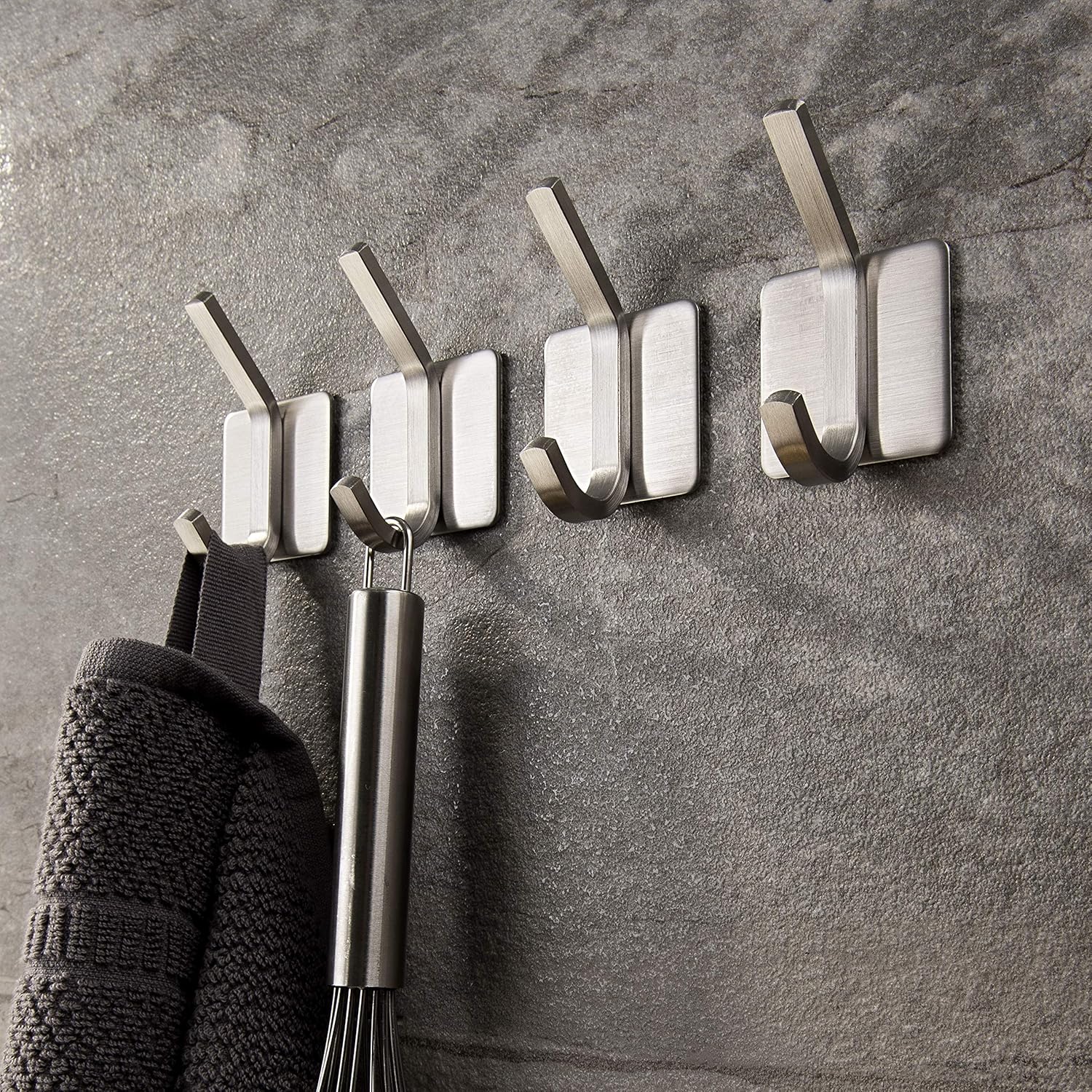 ZUNTO Towel Hook/Adhesive Hooks - Wall Hooks for Hanging Bathroom Stick on Hooks SUS 304 Stainless Steel Brushed, 4 Packs: Home & Kitchen