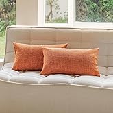 Home Brilliant Set of 2 Lined Linen 12x20 Pillow Covers Throw Pillow Cases Decorative Rectangle Fall Throw Pillow Covers for Sofa Bed Couch Thanksgiving, 12 x 20 Inch, Set of 2, Orange