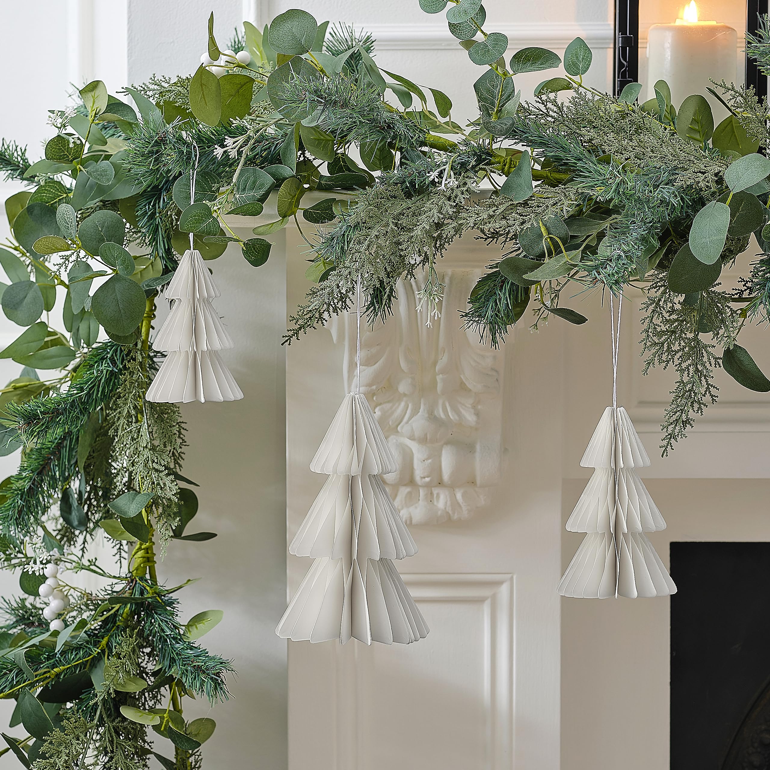 Ginger Ray White Honeycomb Tree Paper Christmas Hanging Decorations 3 Pack