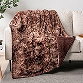 PAVILIA Faux Fur Throw Blanket Tie-Dye Brown, Soft Fuzzy Warm Sherpa Blankets & Throws for Bed, Fluffy Plush Thick Fleece Throw Blanket for Couch Sofa, Reversible Furry Shaggy Blanket, Brown 50x60