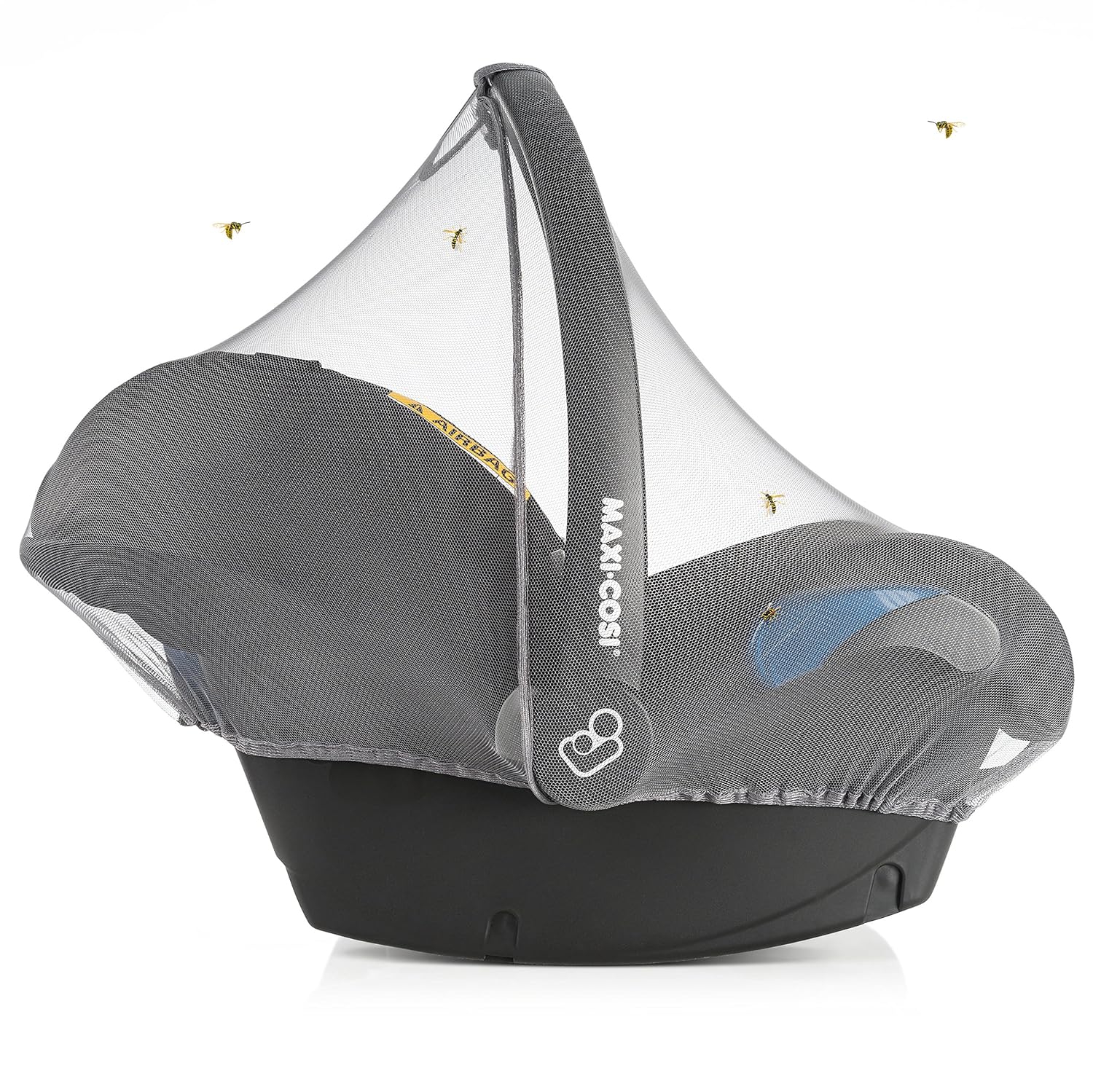 Zamboo Insektenschutz für Babyschale - Mückennetz für Baby Autositze (z.B. Maxi-Cosi, Cybex, Römer) - feinmaschiges Moskitonetz mit Gummizug und Trageöffnung - Grau