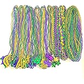 GZYSSL 96 Pcs With 10 Styles Mardi Gras Beads Necklaces Gold Purple Green Parade Party Throw Beads Mardi Gras Party Parade Decorations