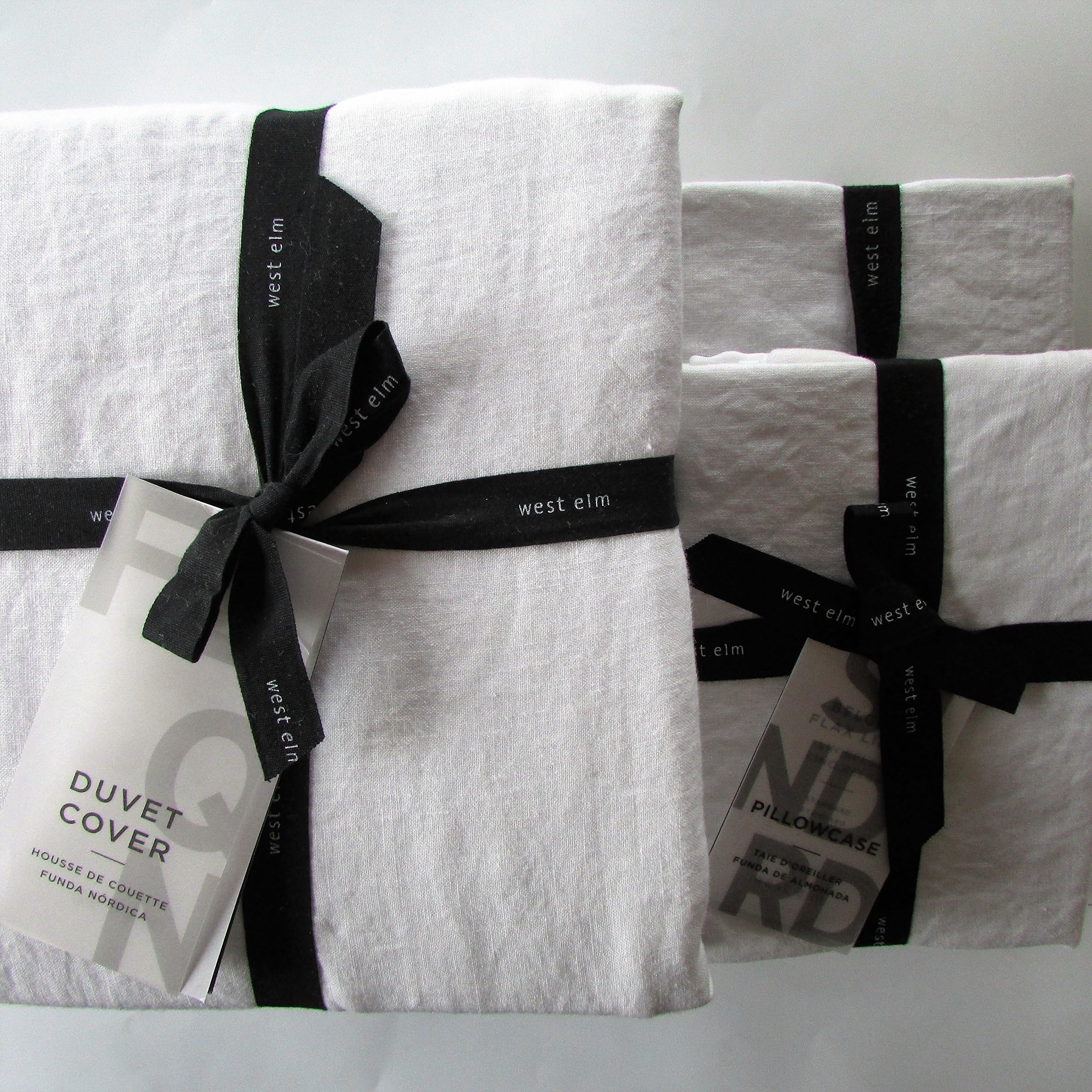 West Elm Belgian Linen Duvet Cover Full/Queen & Two Standard Shams~White~