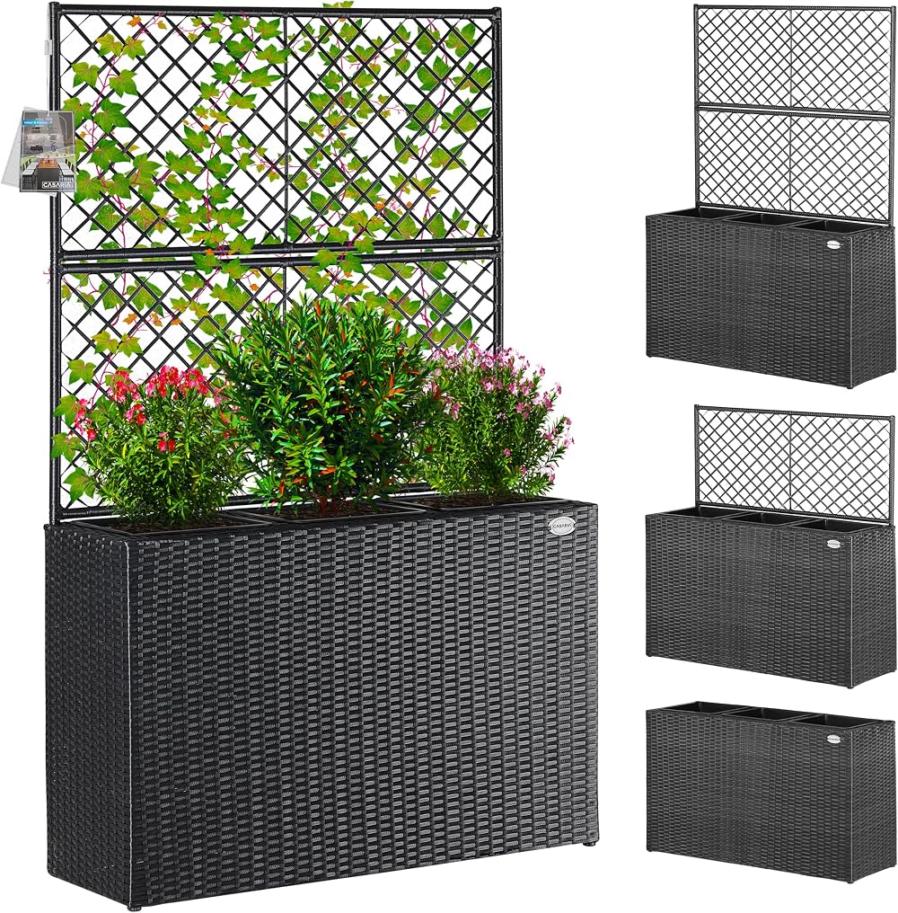 CASARIA Polyrattan Planter with Black Trellis 146x83x30.5 cm Set of 3