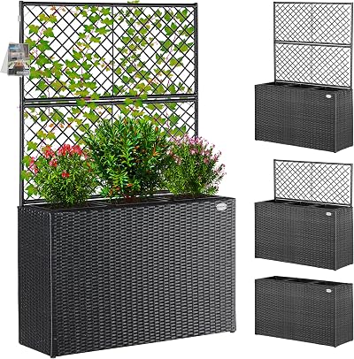 CASARIA Polyrattan Planter with Black Trellis 146x83x30.5 cm Set of 3