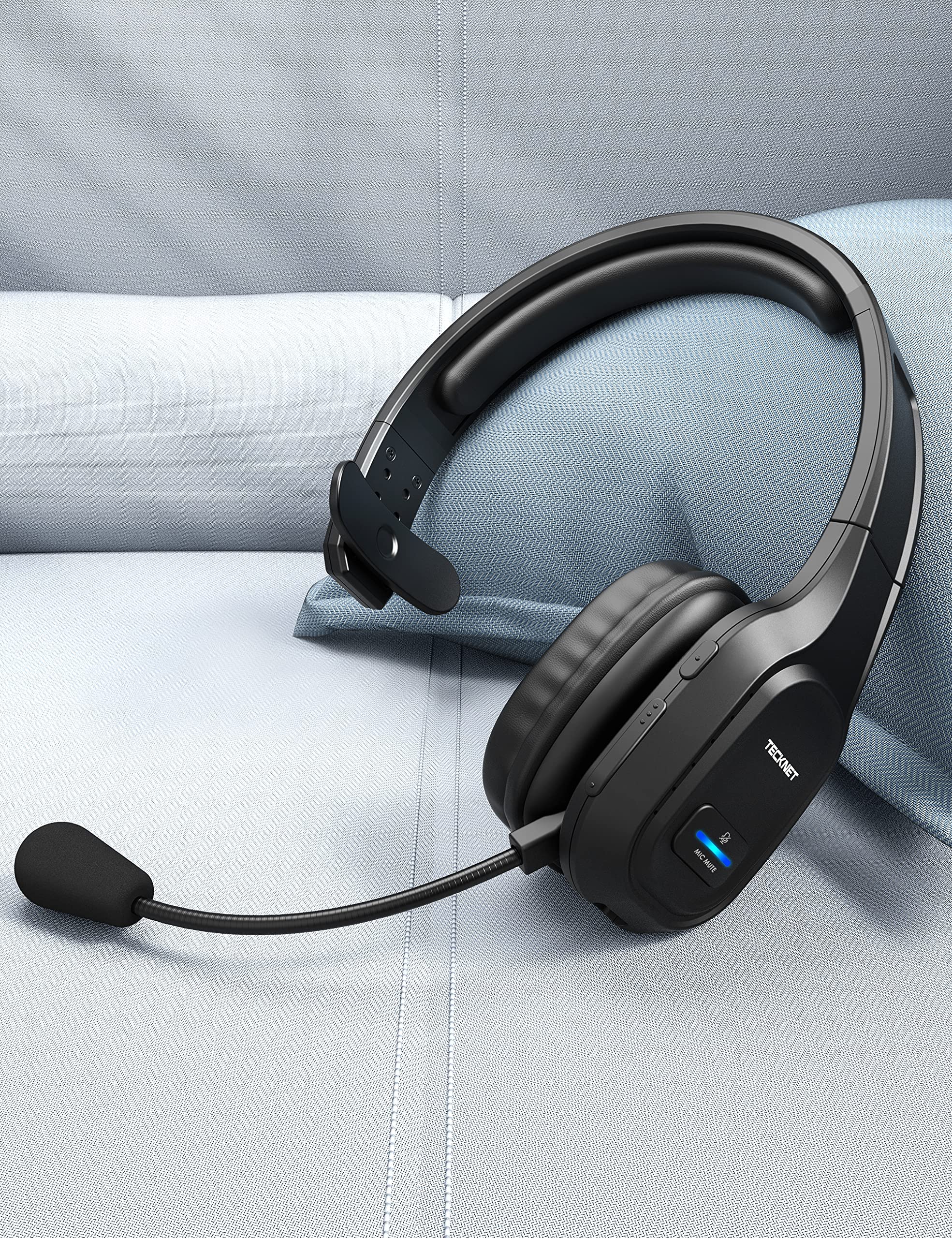 TECKNET Trucker Bluetooth Headphones with Microphone Noise Canceling Wireless On Ear Headset, Hands Free Wireless Headset for Cell Phone Computer Office Home Call Center Skype (Black)