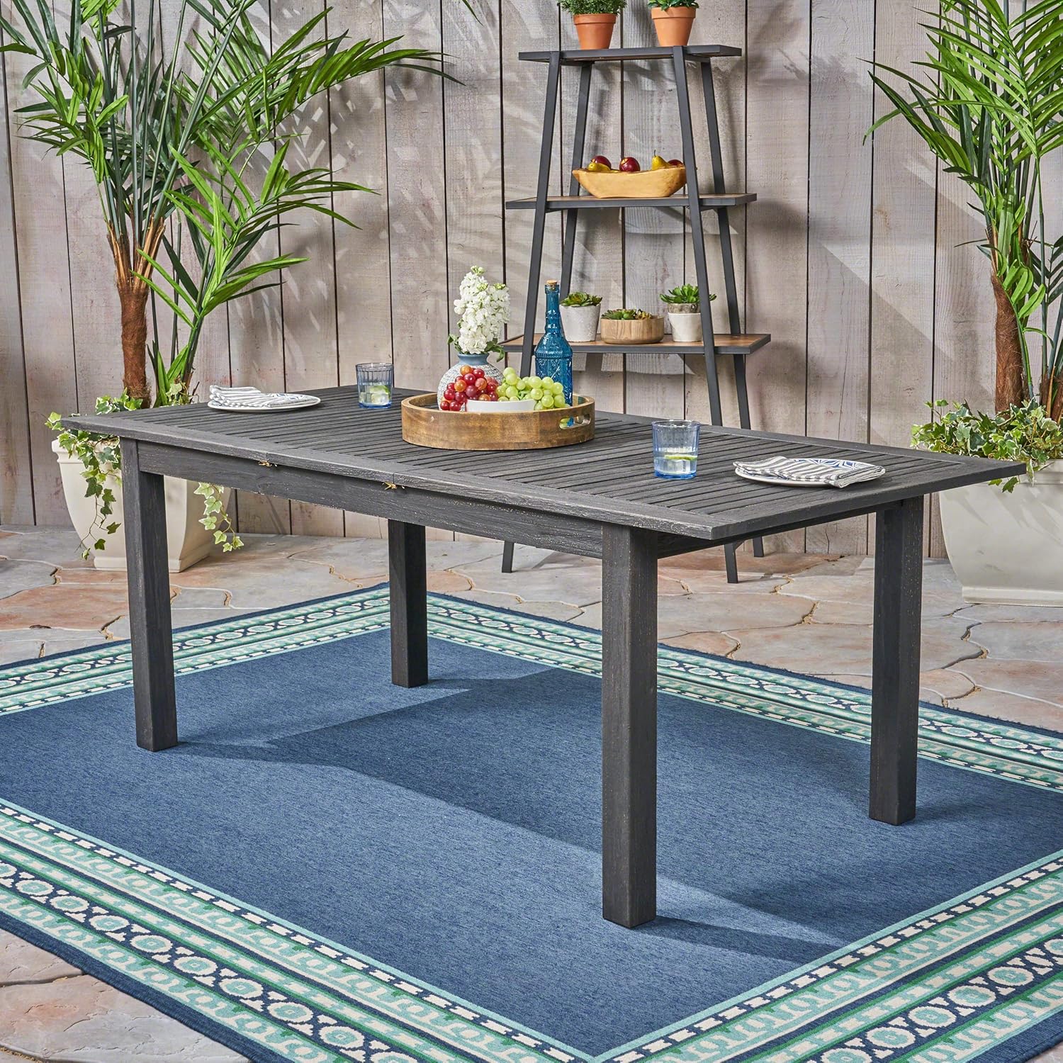 Christopher Knight Home 305357 Eric Outdoor Expandable Acacia Wood Dining Table, Dark Gray Finish : Garden & Outdoor
