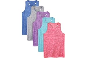 Poroka 5 Pack Girls Active Dry Fit Tank Top Kids Sleeveless Racerback Tank Tops Girls Athletic Dance Performance Tops