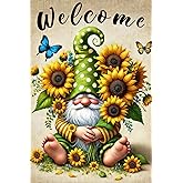 BlissYard Welcome Spring Gnome Garden Flag Double Sided 12x18 Flag Spring Summer Garden Flag Sunflower and Bee Gnome Funny Spring Farmhouse Yard Flag Seasonal Holiday Outdoor Outside Decoration