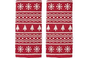 SKL Home Winter/Christmas Fair Isle Hand Towel 2pc Set for Bath/Kitchen/Bar & Gift, Red