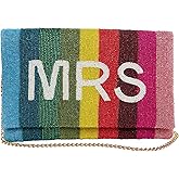 Pretty Robes MRS Clutch Purse for Wedding Day - Beaded Rainbow Bridal Purse for Bachelorette Party & Engagement Gifts