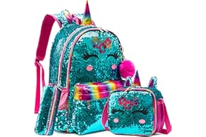 Meetbelify Unicorn Backpack for Gilrs Sequin Backpacks for Elementary Preschool Students Kids School Backpack with Lunch Box for Teen Girls