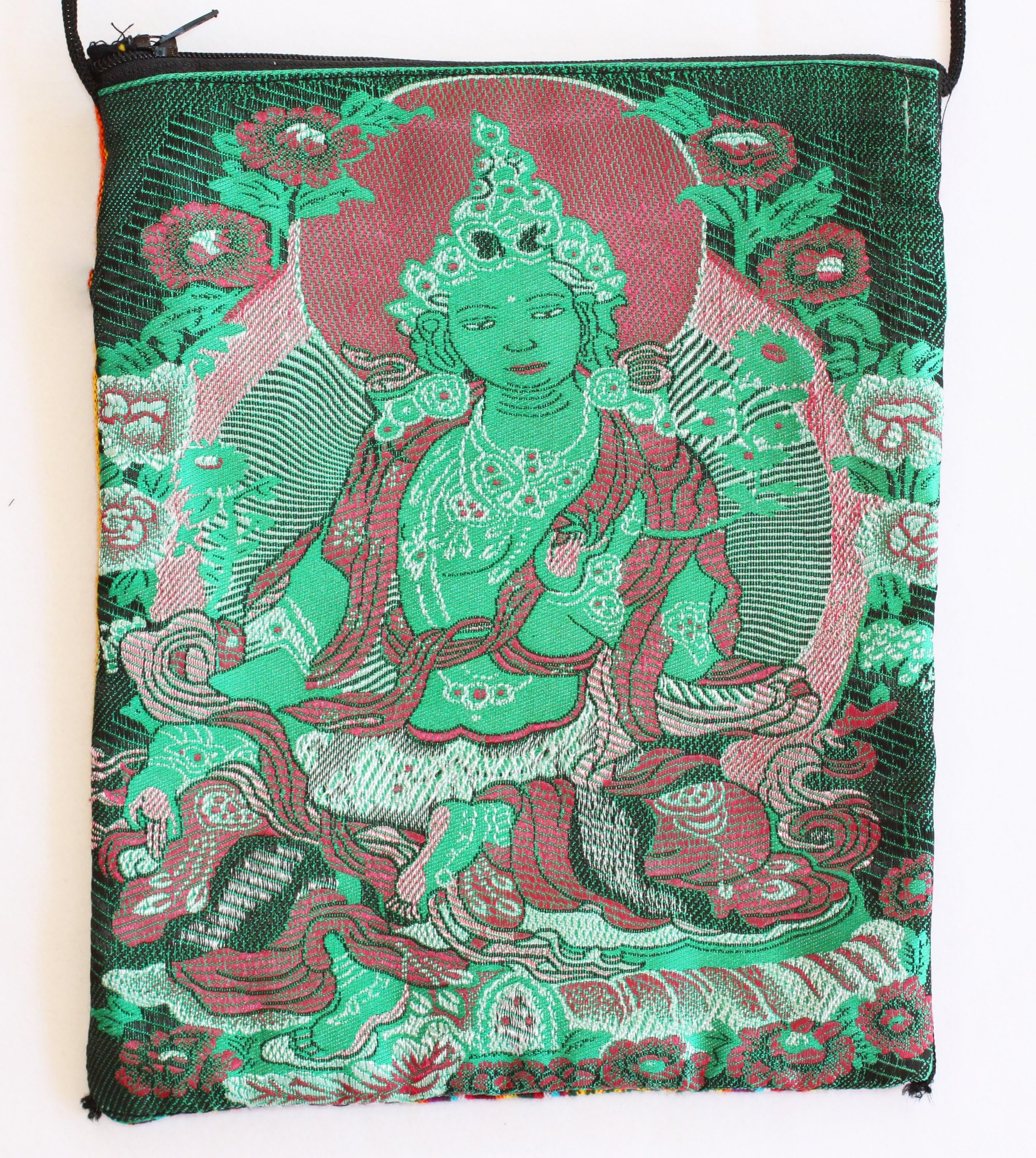 Green Tara Tarot Bag - Silk and Bhutanese Cotton Tapestry with Zipper