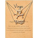 PANTIDE 3Pcs Constellation Zodiac Layer Necklaces for Women Girls, Retro 14K Gold Plated 12 Constellation Pendant Necklace Exquisite Letter Horoscope Old English Zodiac Sign Jewelry Birthday Gift