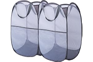 MOOMASS Foldable Mesh Popup Laundry Hamper,Laundry Basket Easy to Open and Fold for Dorm,Travel, College Dorms, and More (2 dark gray)