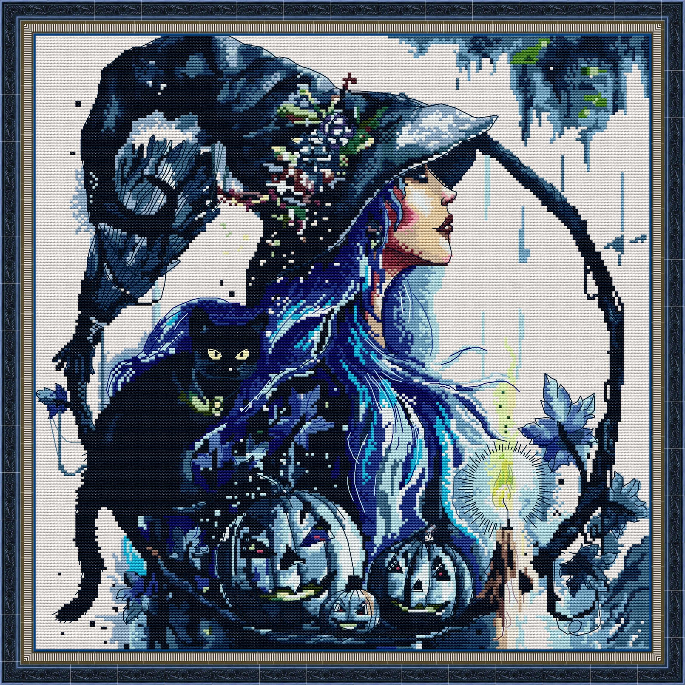 Stitchmelody Stamped Cross Stitch Kits,11CT Printed Pattern Embroidery Kit DIY Home Décor-Magical Girl 47cm×47cm