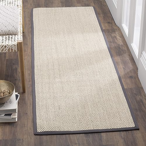 Safavieh Natural Fiber Collection NF143D Border Sisal Runner, 2'6" x 20' , Marble / Dark Grey