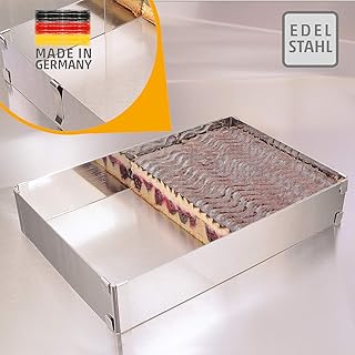 Backrahmen – Edelstahl, Made in Germany - Backrahmen rechteckig verstellbar, mit Klammern zu fixieren – Backform rechteckig zum Backen und Dekorieren