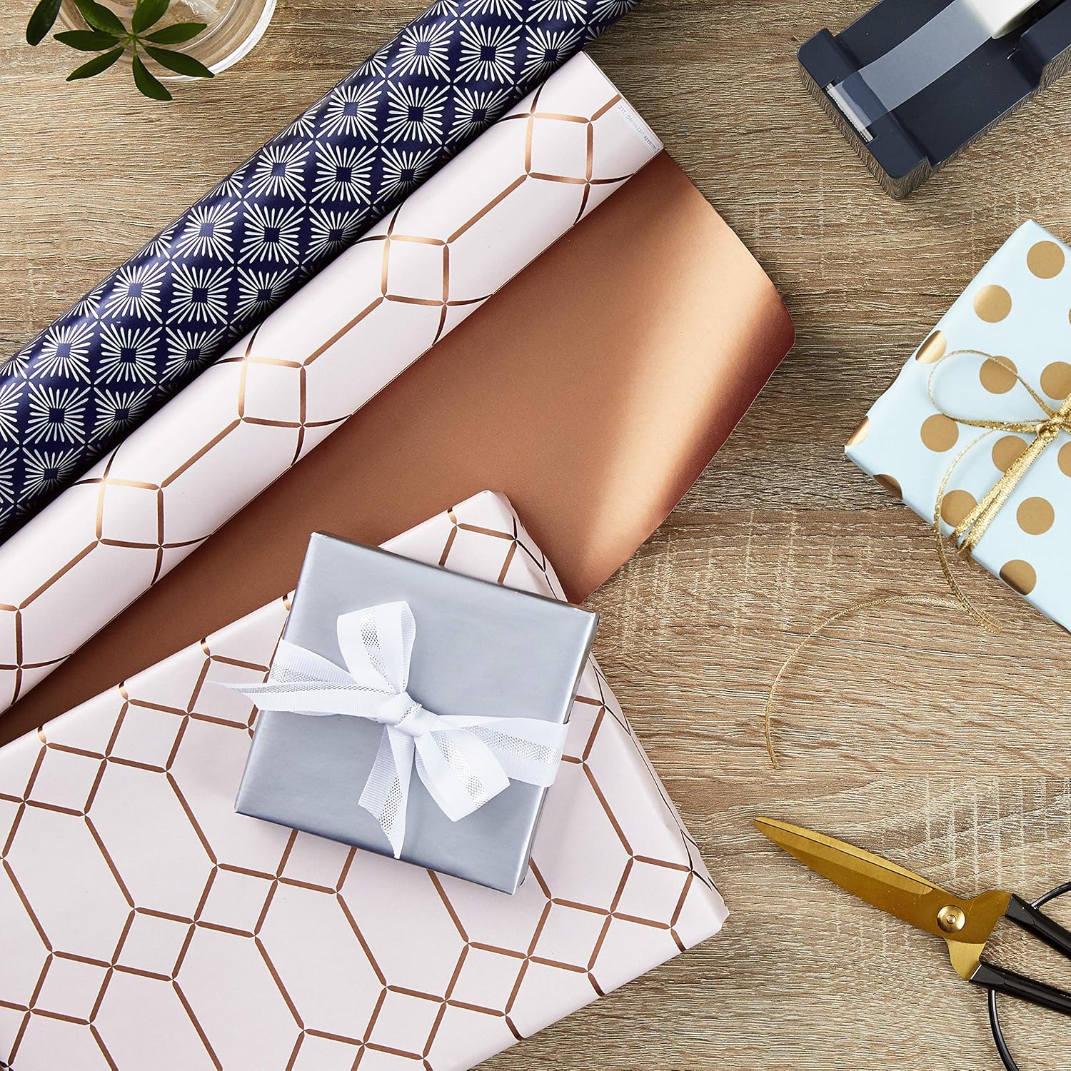 Hallmark All Occasion Reversible Wrapping Paper (Modern Metallics, Pack of 3, 120 sq. ft. ttl.) for Mothers Day, Birthdays, Bridal Showers, Baby Showers, Valentines Day and More: Kitchen & Dining
