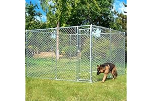 KICARI 10x10x6 Large Dog Kennel Outdoor, Heavy Duty Dog Cage with Secure Lock,Square Dog Pen Run,Galvanized Chain Link Dog Crate Metal Dog Pen Enclosure House for Backyard Farm(10'Lx10'Wx6'H)