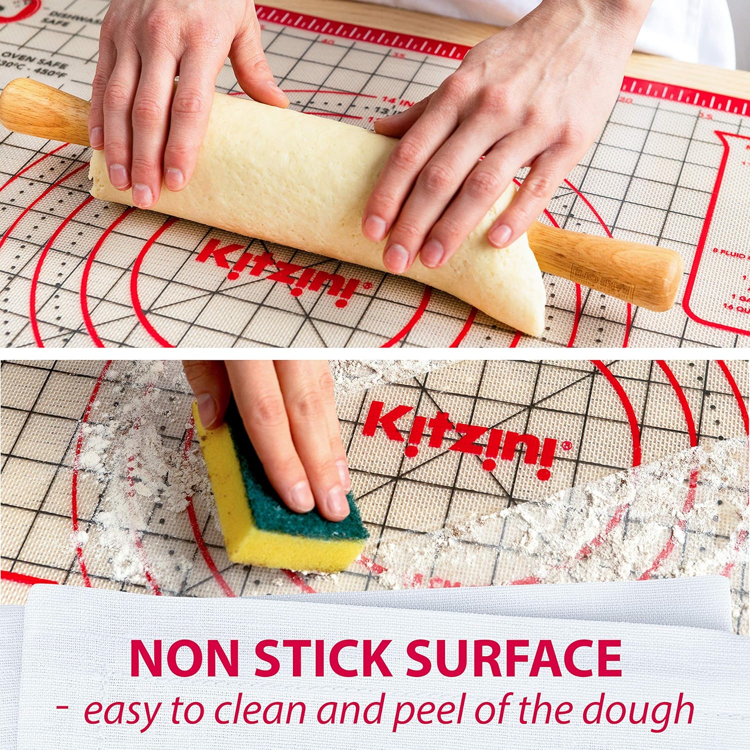 Pastry Mat Silicone Non Slip – Extra Large Thick Non Stick Silicone Baking Fondant Mat - Rolling Dough, Pie Crust, Pizza and Cookies – Easy Clean Kneading Mat With Measurements – 20 x 28 Inch: Kitchen & Dining