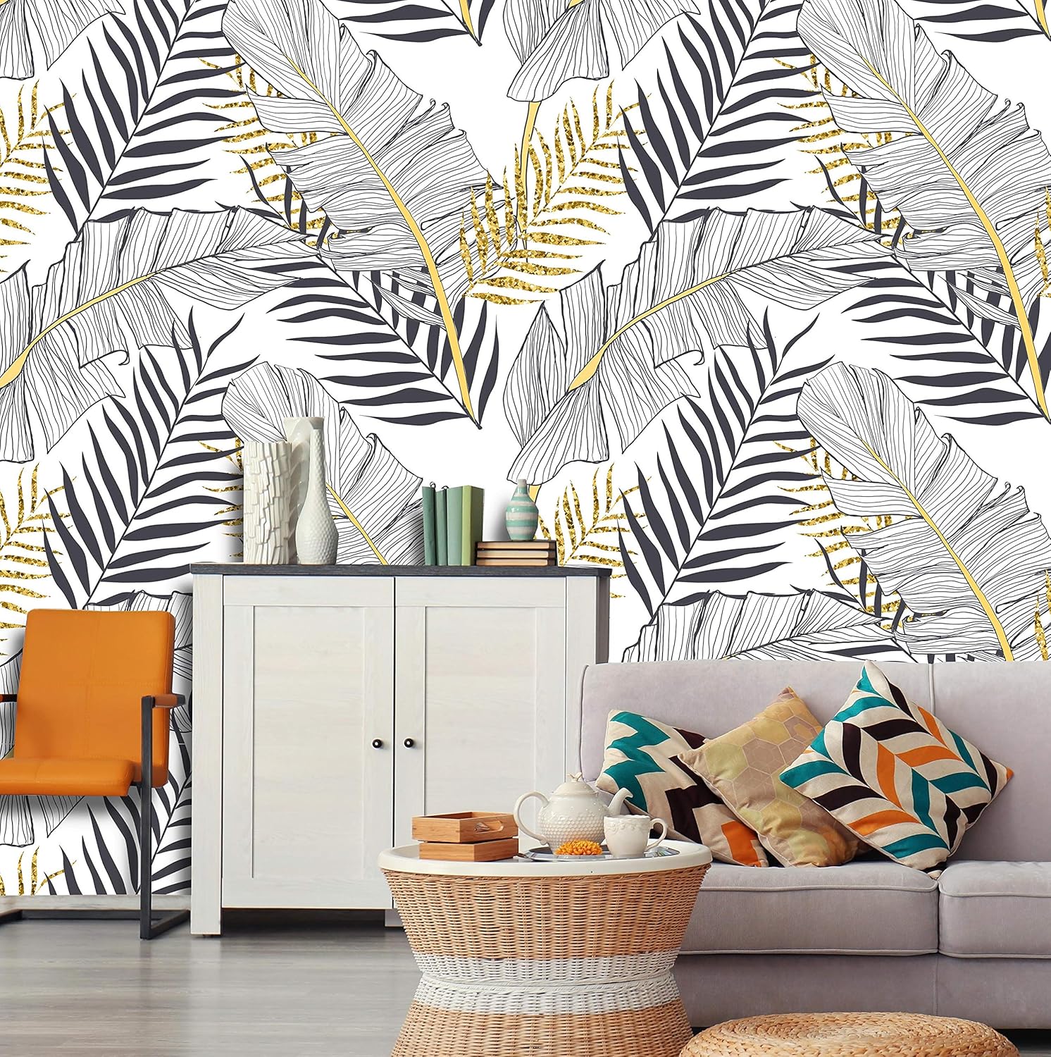 Removable Peel N Stick Wallpaper Self Adhesive Wall Mural Watercolor Tropical Pattern Nursery Room Decor Custom Banana Gold Leaves Sample 12 X 24 Amazon Com