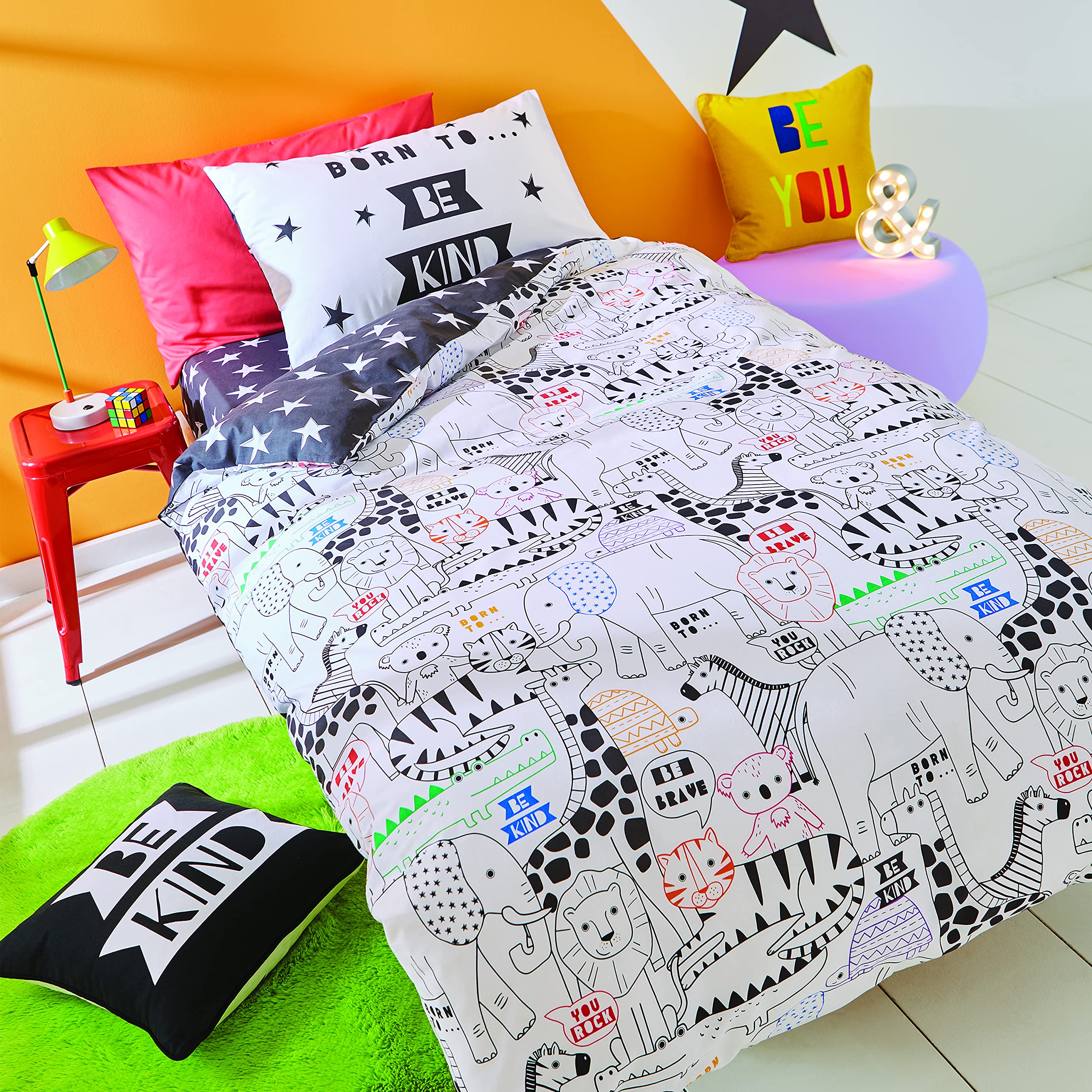 Born To Bedding Born To Be Kind Organic Cotton Single Duvet Cover Set with Pillowcases White