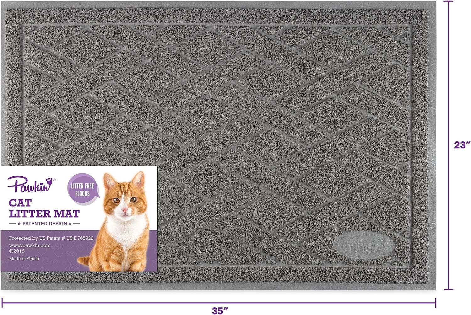 Pawkin Cat Litter Mat, Patented Design with Litter Lock Mesh, Extra Large, Durable, Easy to Clean, Soft, Fits Under Litter Box, Litter Free Floors, Gray: Pet Supplies