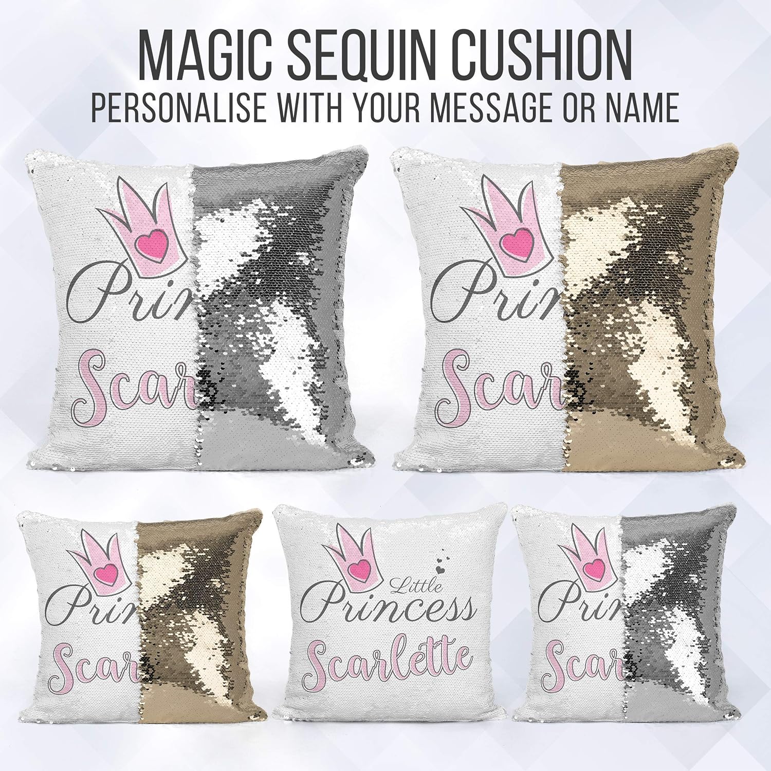sequin name cushion